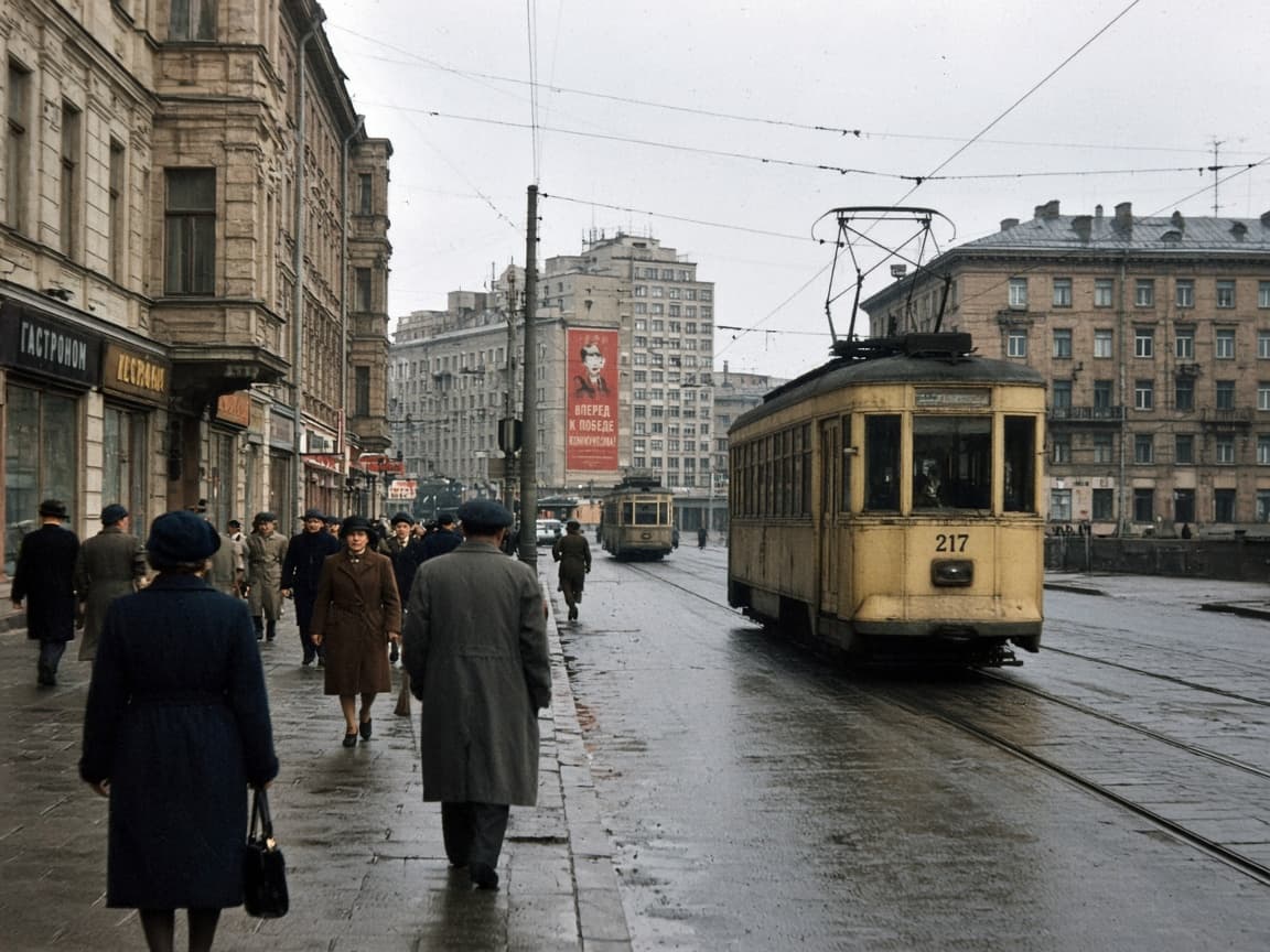 Старая чёрно-белая фотография после раскраски